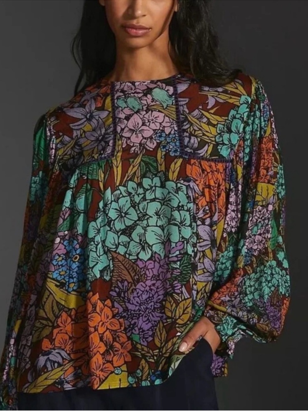 Anthropologie Bl^nk London Miranda Peasant Blouse in Floral Lilac Size XS